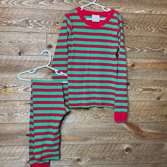 Hanna Andersson Holiday stripe pajama Set Red/ green Organic Cotton Size 150/ 12 - Picture 1 of 5